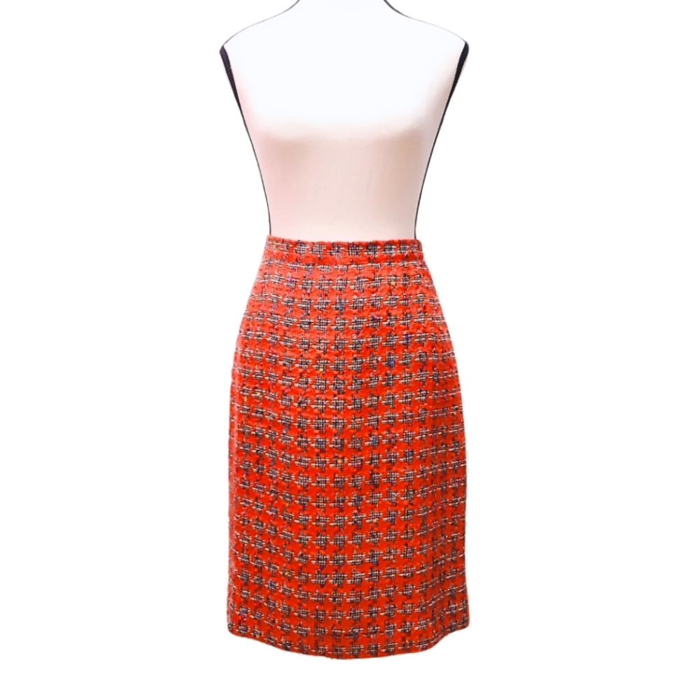 Studio J. Size 8 Bright Orange Tweed Midi Pencil Skirt